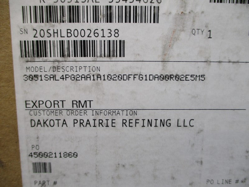 ROSEMOUNT 3051SAL4PG2AA1A1020DFFG1DA00R02E5M5 10.5-42.4VDC 9PSI NSMP