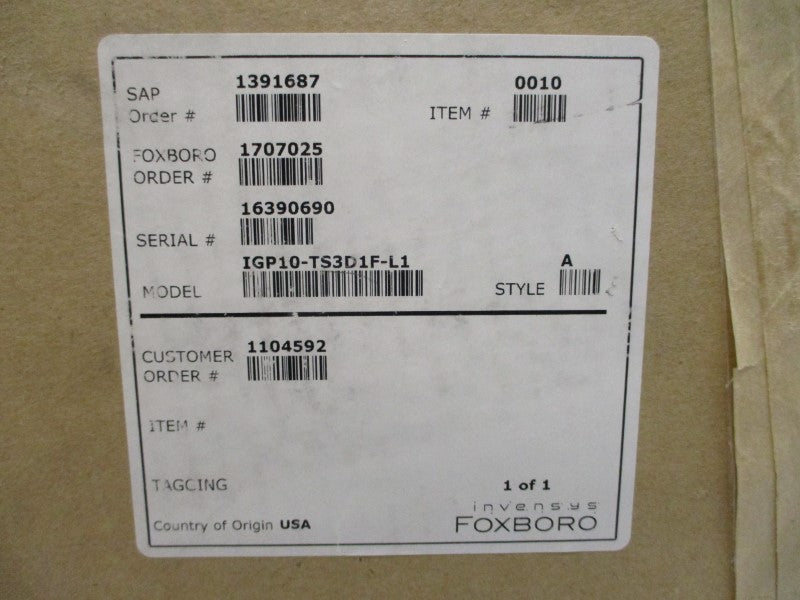 FOXBORO IGP10-TS3D1F-L1 12.5-42VDC 300PSI NSMP