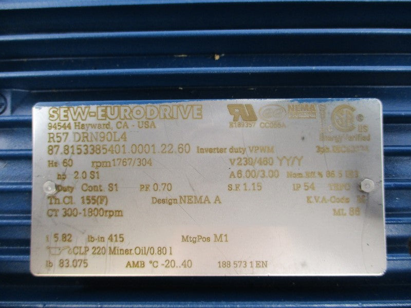 SEW-EURODRIVE R57DRN90L4 230/460V 6.00/3.00A NSNP