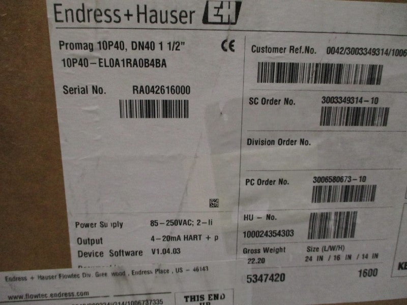 ENDRESS+HAUSER 10P40-EL0A1RA0B4BA 85-250VAC 1-1/2" NSMP