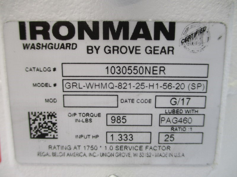 GROVE GEAR 1030550NER GRL-WHMQ-821-25-H1-56-20(SP) NSMP