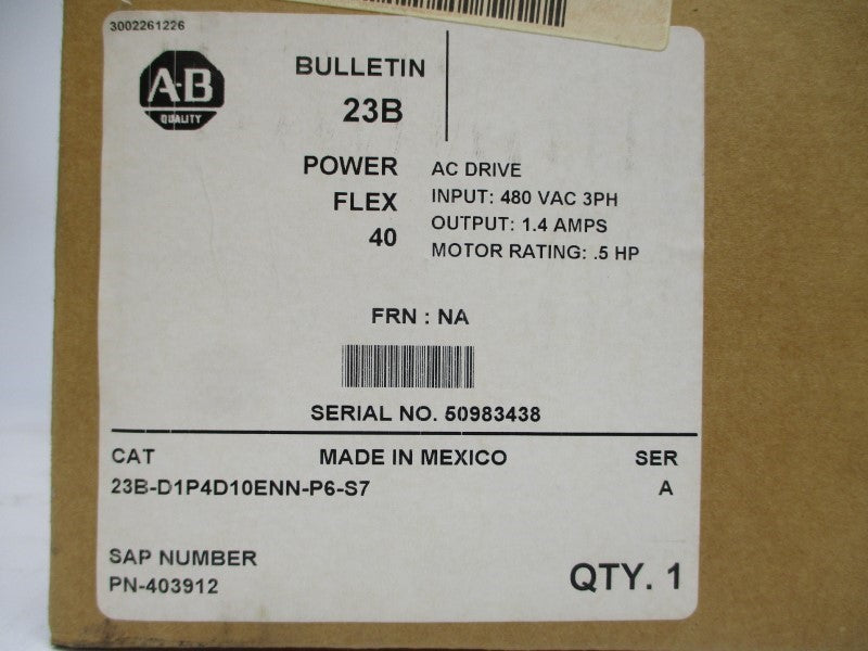 ALLEN BRADLEY 23B-D1P4D10ENN-P6-S7 SER. A 480VAC 1.8A NSMP
