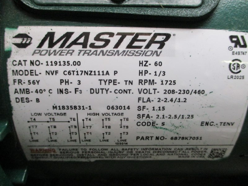 MASTER POWER TRANSMISSION 30BD06161401 08-230/460V 2-2.4/1.2A NSNP