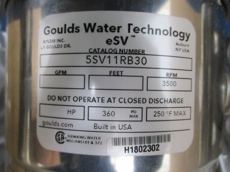 GOULDS WATER TECHNOLOGY ESV 5SV11RB30 360PSI NSMP
