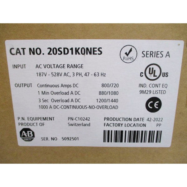 ALLEN BRADLEY 20SD1K0NES SER. A 187-528VAC 800/720A NSMP