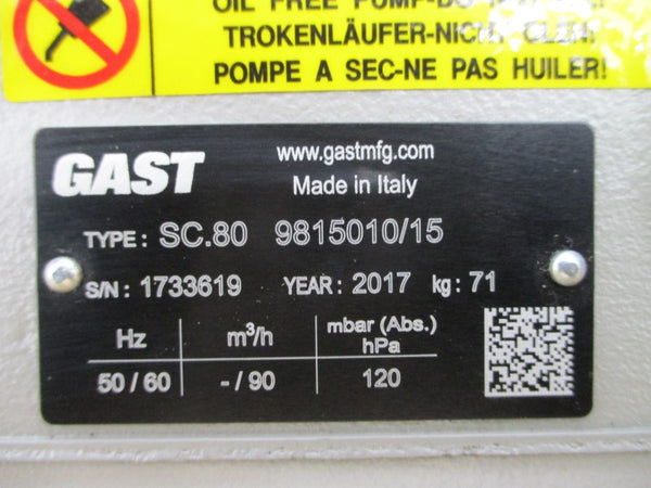 GAST SC.80 9815010/15 W/ LAFERT  AMPH100LBA4 208-230/460V 11.8/5.9A NSNP