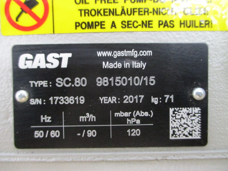 GAST SC.80 9815010/15 W/ LAFERT  AMPH100LBA4 208-230/460V 11.8/5.9A NSNP