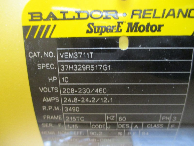 BALDOR VEM3711T 37H329R517G1 208-230/460V 24.8-24.2/12.1A NSMP