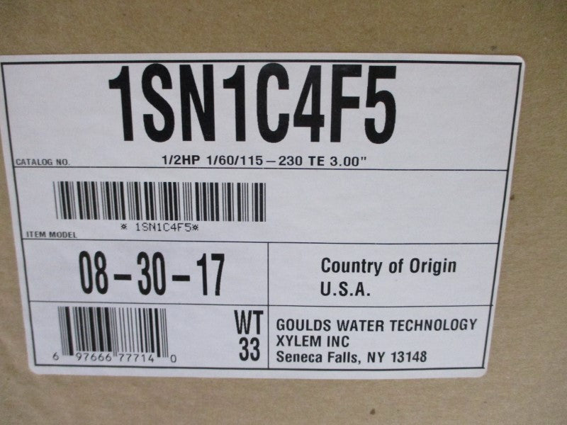 GOULDS WATER TECHNOLOGY 1SN1C4F5 1X1-1/4-6 115/208-230V 7.8/3.8-3.9A NSMP