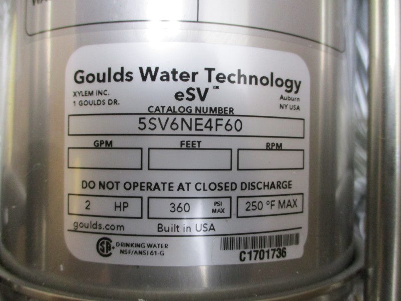 GOULDS WATER TECHNOLOGY ESV 5SV6NE4F60 208-230/460V 5.3-5/2.5A 360PSI NSMP