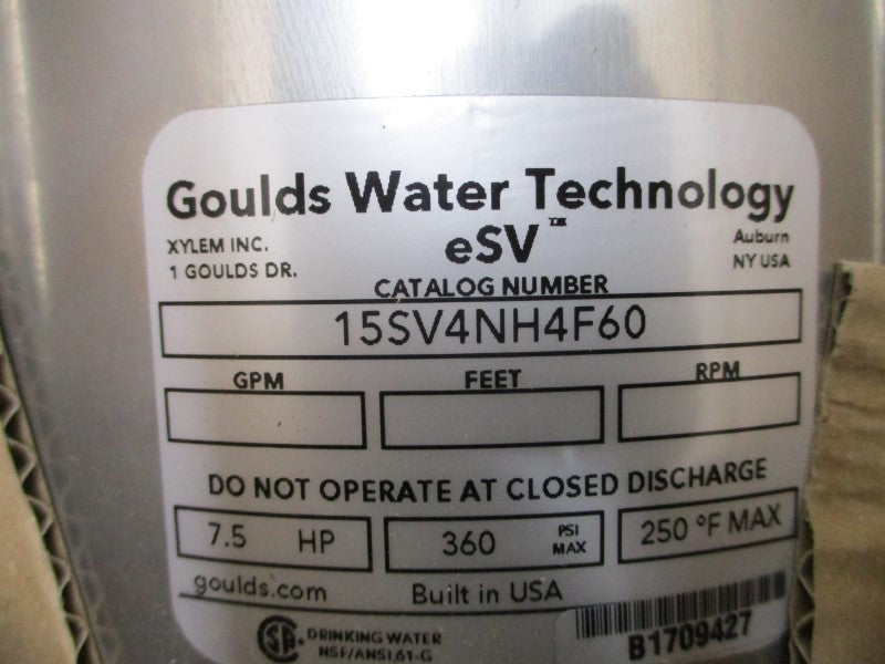 GOULDS WATER TECHNOLOGY 15SV4NH4F60 208-230/460V 18.5-16.8/8.4A 360PSI NSMP