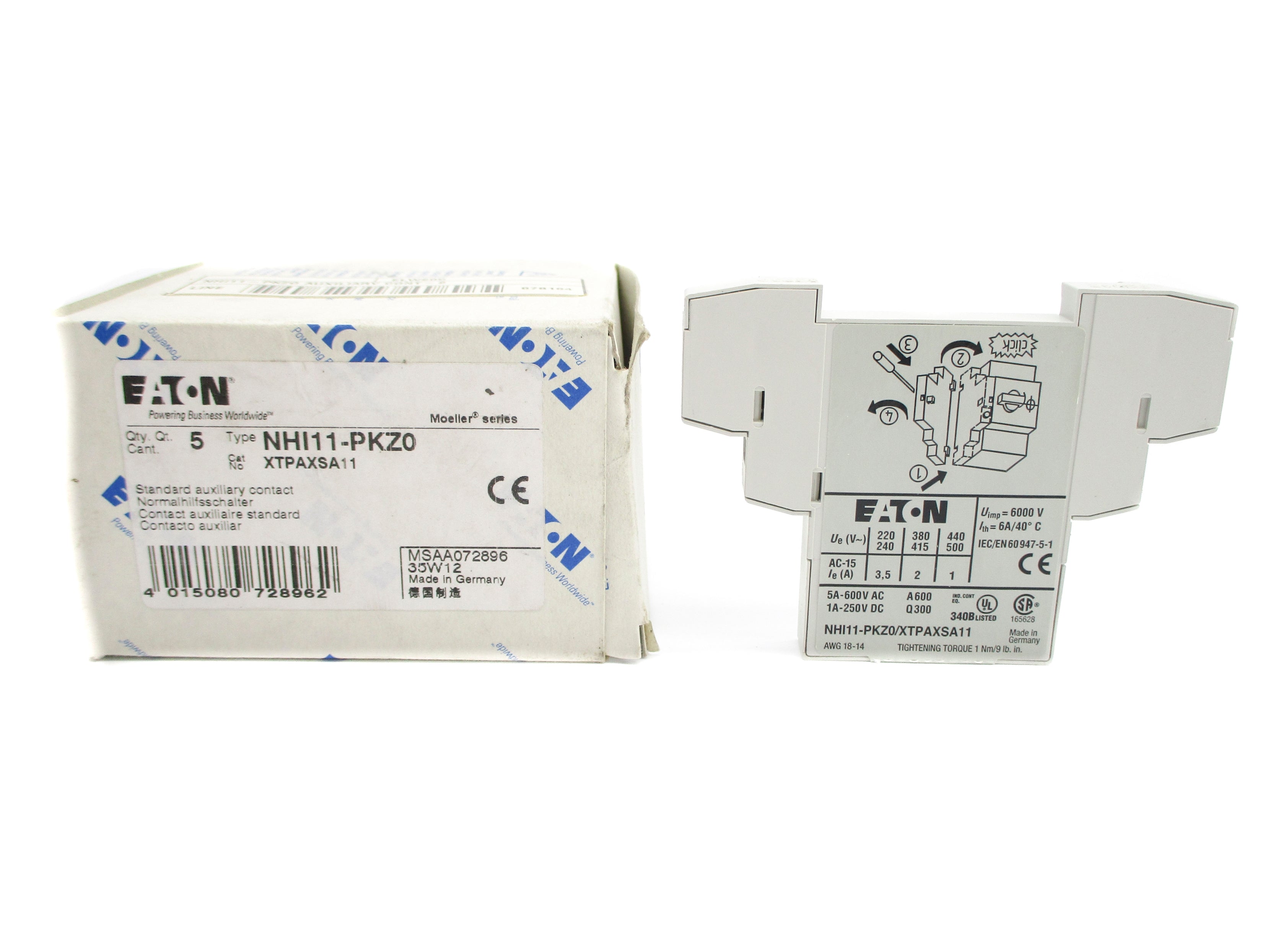 EATON XTPAXSA11 NHI11-PKZ0 600VAC 6A (PKG OF 5) NSMP