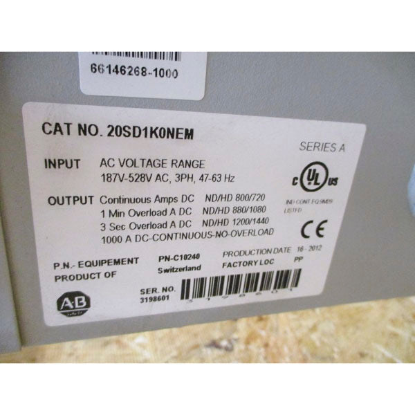 ALLEN BRADLEY 20SD1K0NEM SER. A 187-528VAC 800/720A REMAN