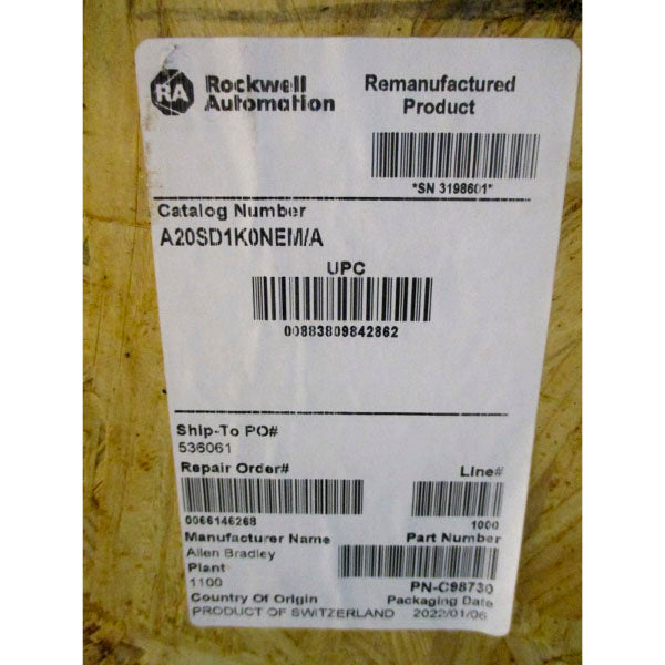 ALLEN BRADLEY 20SD1K0NEM SER. A 187-528VAC 800/720A REMAN