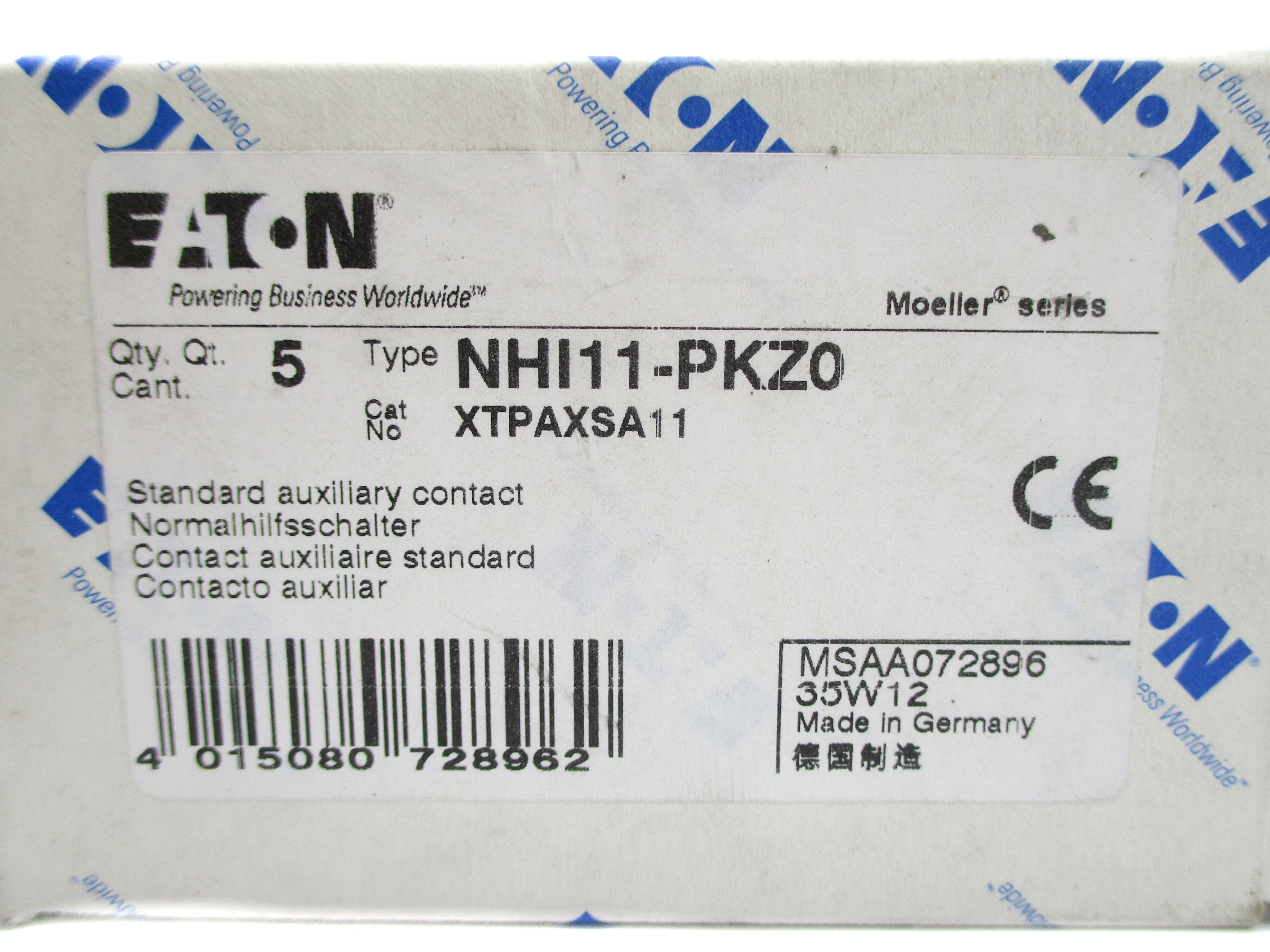 EATON XTPAXSA11 NHI11-PKZ0 600VAC 6A (PKG OF 5) NSMP