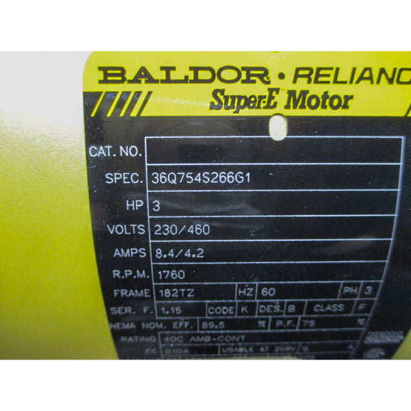 BALDOR 36Q754S266G1 1822TZ HP 3 RPM 1760 230/460V 8.4/4.2A NSNP