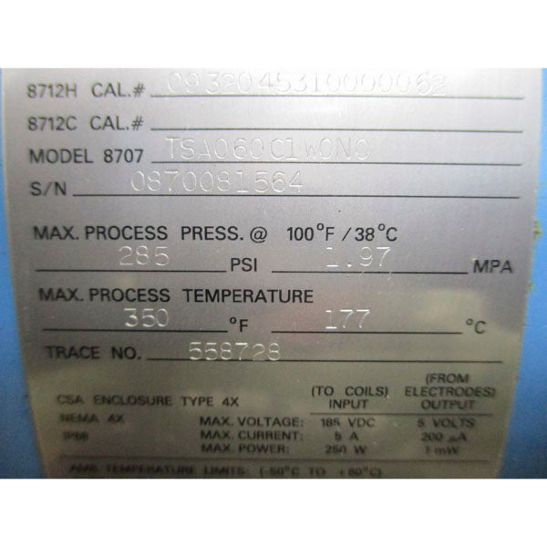 ROSEMOUNT 8707TSA060C1W0N0 285PSI NSNP