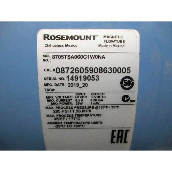 ROSEMOUNT 8705TSA060C1W0NA 40VDC 285PSI NSNP
