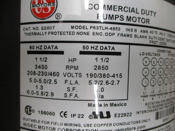 WEBTROL H15B9S16-3 W/ US MOTORS EE607 P63TLH-4853 208-230/460V 5.0-5.0/2.5A NSMP