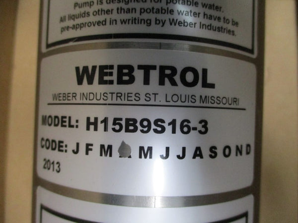 WEBTROL H15B9S16-3 W/ US MOTORS EE607 P63TLH-4853 208-230/460V 5.0-5.0/2.5A NSMP