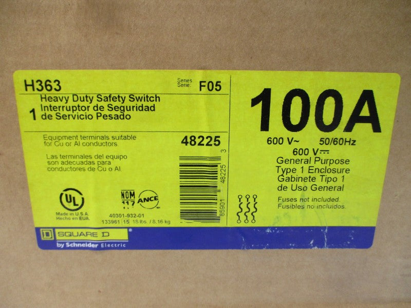 SQUARE D H363 SER. F05 600V 100A NSFS