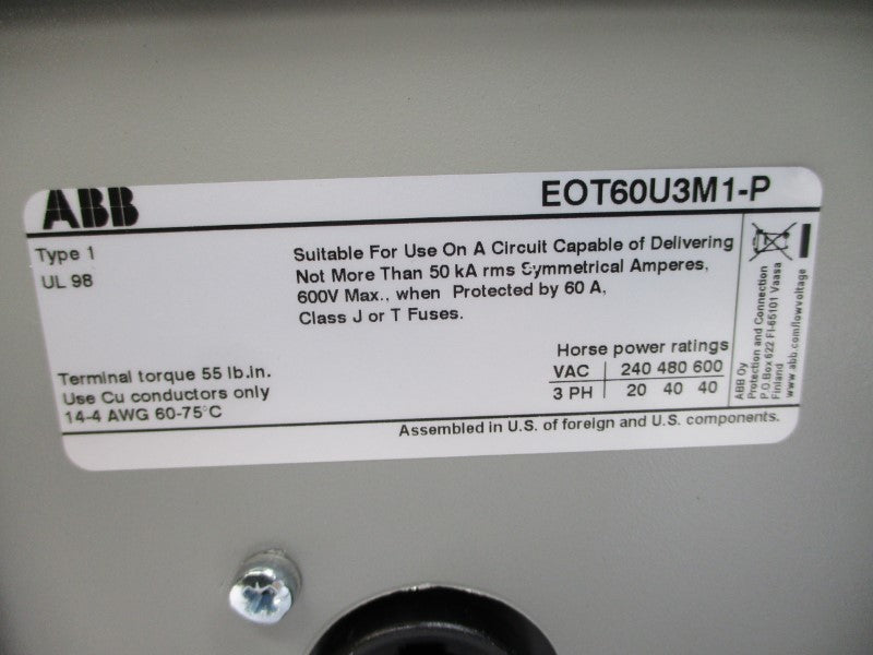 ABB EOT60U3M1-P 1SCA022823R9810 600VAC 60A NSMP