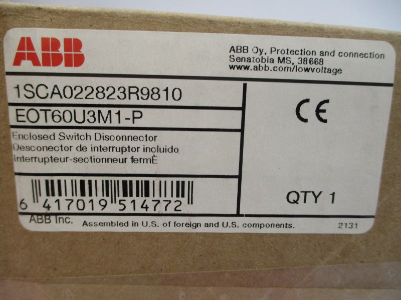 ABB EOT60U3M1-P 1SCA022823R9810 600VAC 60A NSMP