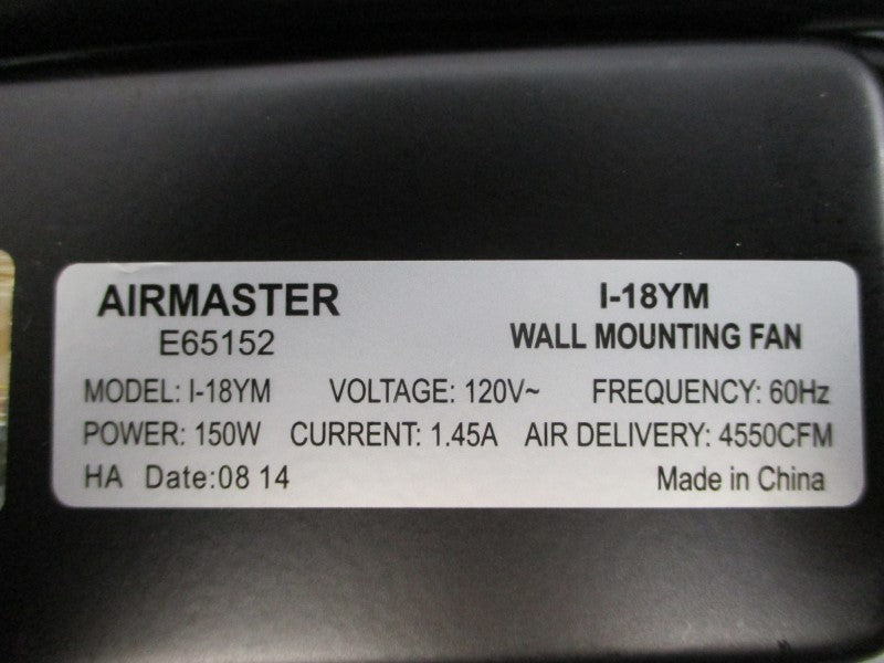 AIRMASTER I-18YM E65152 120V 1.45A NSMP