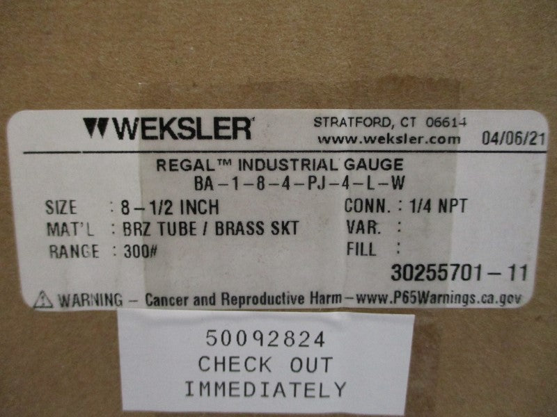WEKSLER BA-1-8-4-PJ-4-L-W 0-300PSI 8-1/2" NSMP