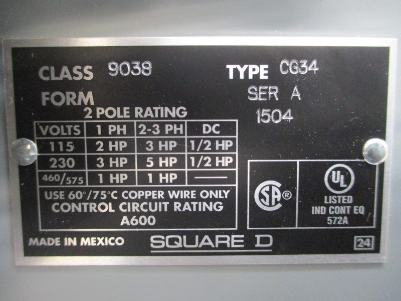SQUARE D 9038CG34 SER. A 460/575V NSMP