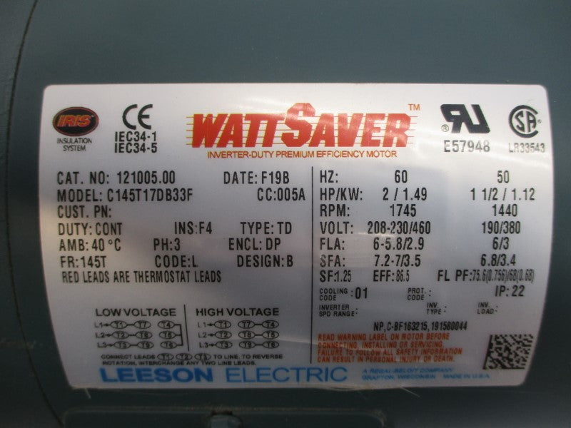 LEESON ELECTRIC 121005.00 C145T17DB33F 208-230/460V 6-5.8/2.9A NSNP
