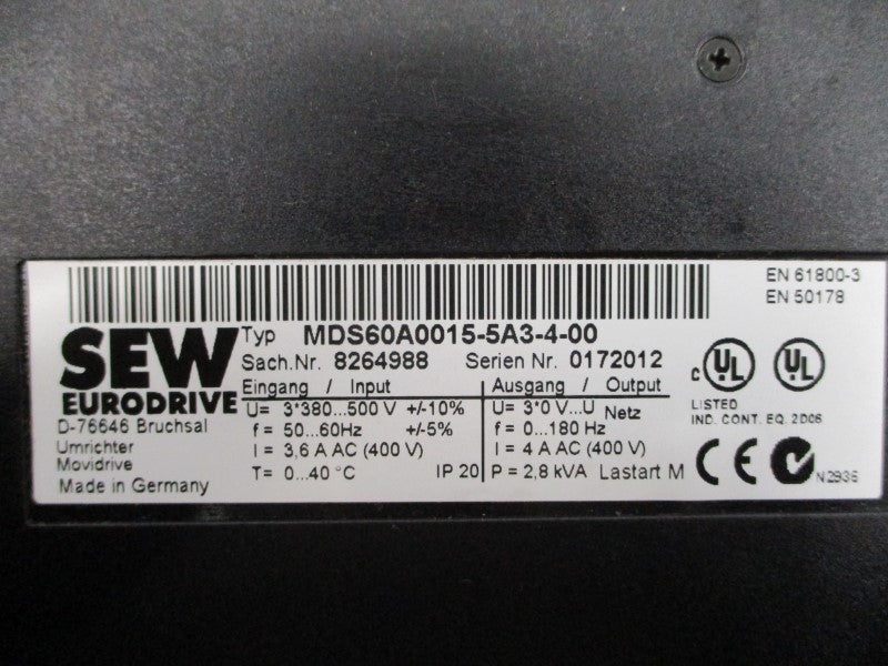 SEW EURODRIVE MDS60A0015-5A3-4-00 380-500VAC 3.6A UNMP
