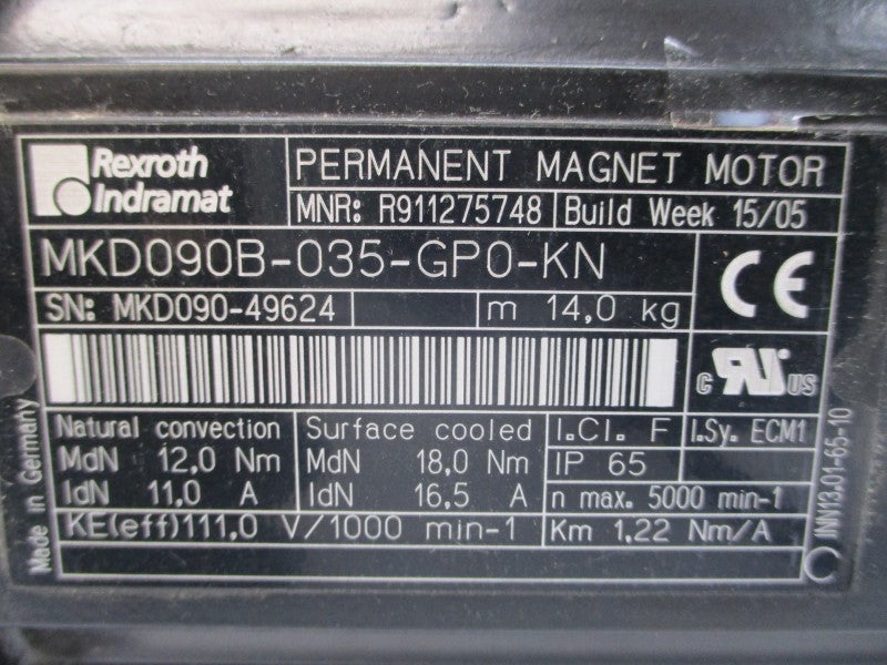 REXROTH INDRAMAT MKD090B-035-GP0-KN R911275748 111.0V 11.0/16.5A NSNP
