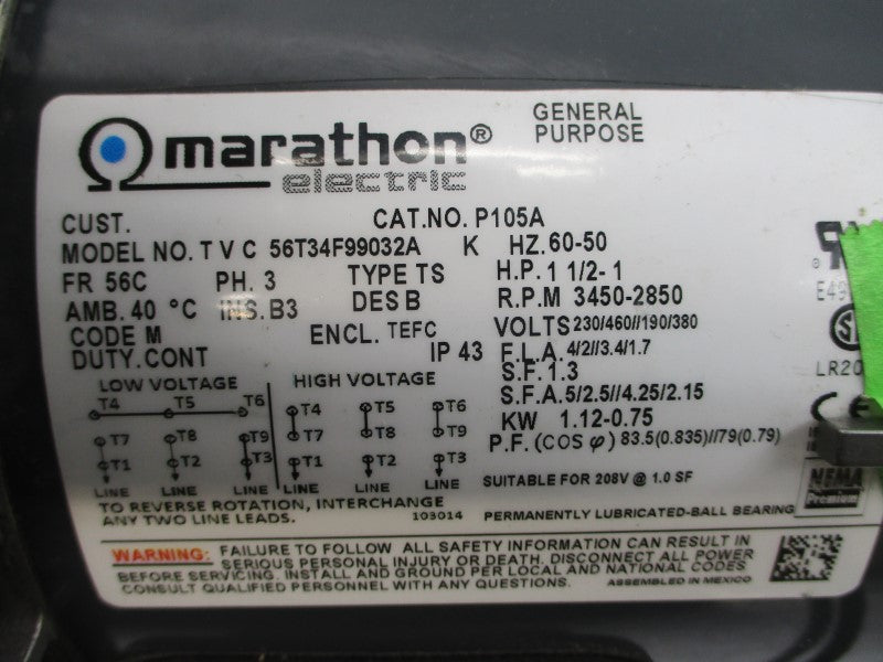 MARATHON ELECTRIC 56T34F99032A P105A 460V 2A NSNP