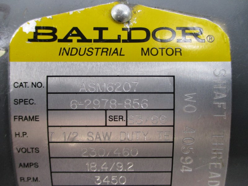 BALDOR ASM6207 6-2978-856 230/460V 18.4/9.2A NSNP