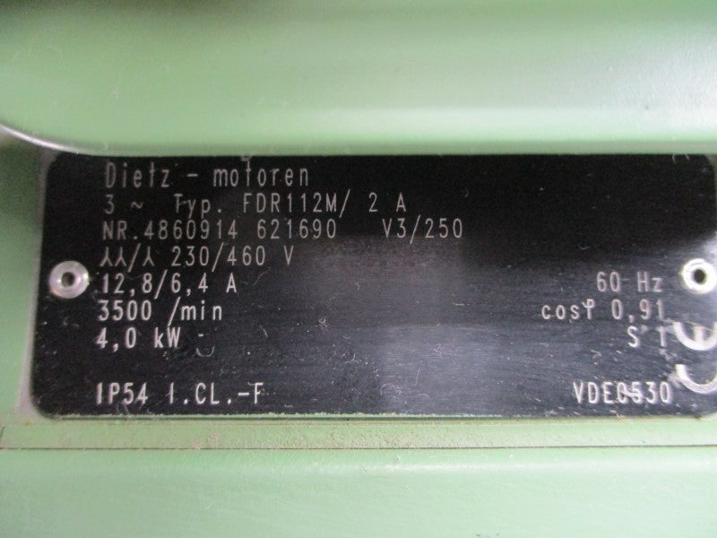 DIETZ-MOTOREN FDR112M/2A 230/460V 12.8/6.4A NSNP
