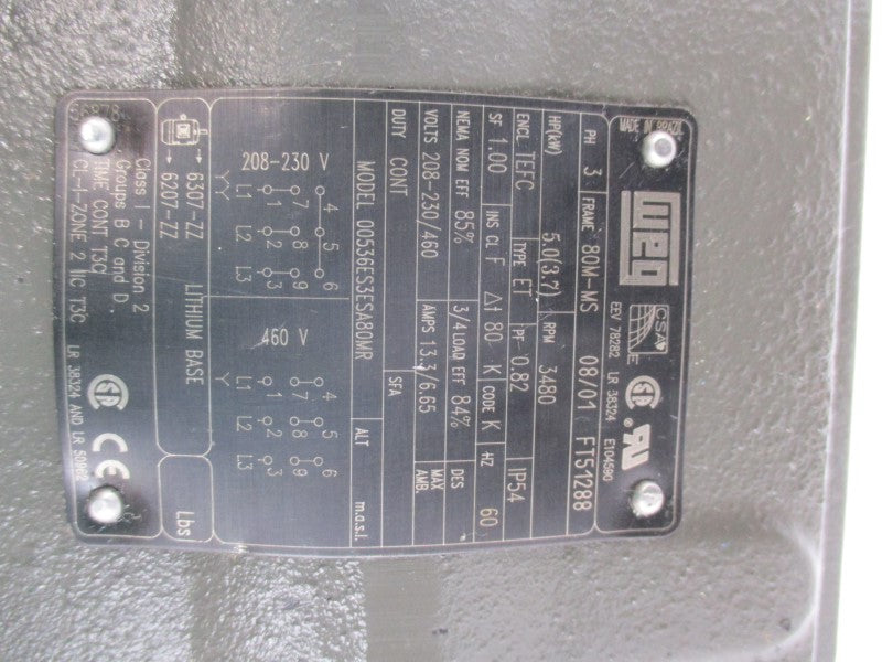 WEG 00536ES3ESA80MR 208-230/460V 13.3/6.65A NSNP