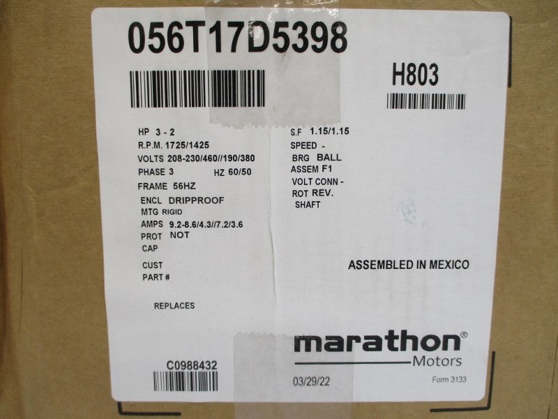 MARATHON 56T17D5398B H803 460V 4.3A NSMP