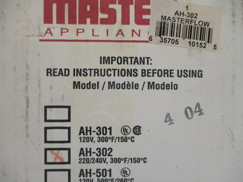 MASTER APPLIANCE AH-302 230VAC 5.2A 300'F NSMP