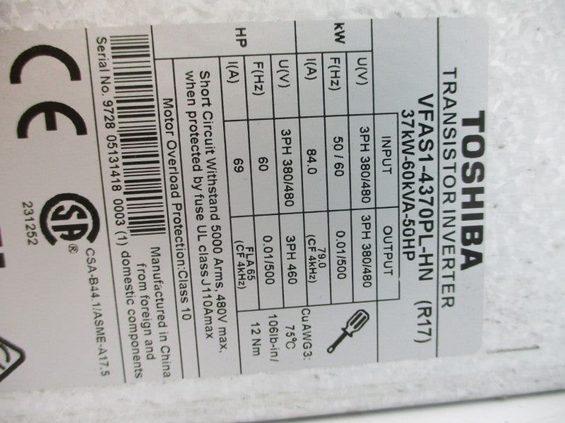 TOSHIBA VFAS1-4370PL-HN 380/480V 84.0A UNMP