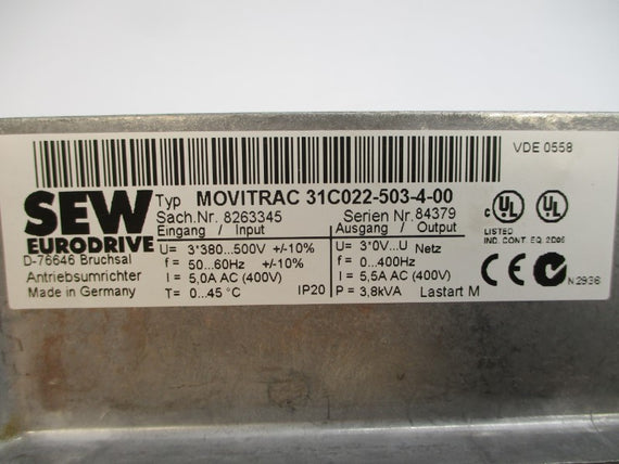 SEW EURODRIVE 31C022-503-4-00 380-500VAC 5.0A (AS PICTURED) UNMP