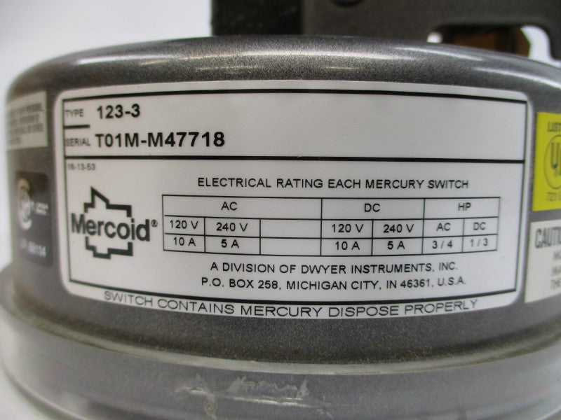 MERCOID 123-3 120/240VAC 10/5A 150PSI NSMP