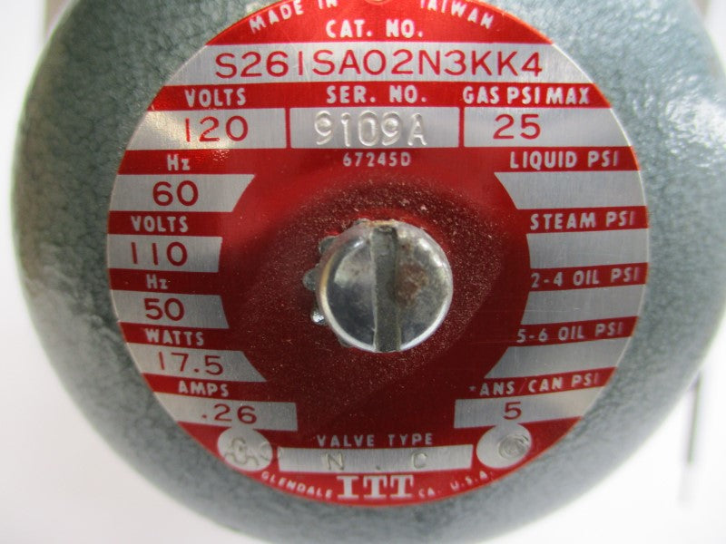 ITT S261SA02N3KK4 110/120V .26A 25PSI 2-1/2" NSMP