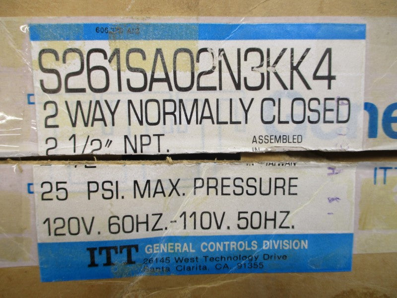 ITT S261SA02N3KK4 110/120V .26A 25PSI 2-1/2" NSMP