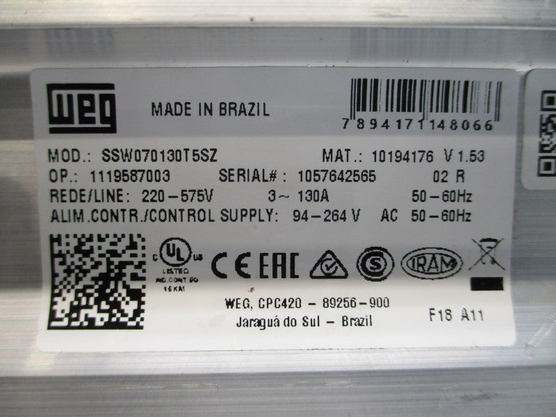 WEG SSW070130T5SZ 10194176 94-264VAC 130A NSMP