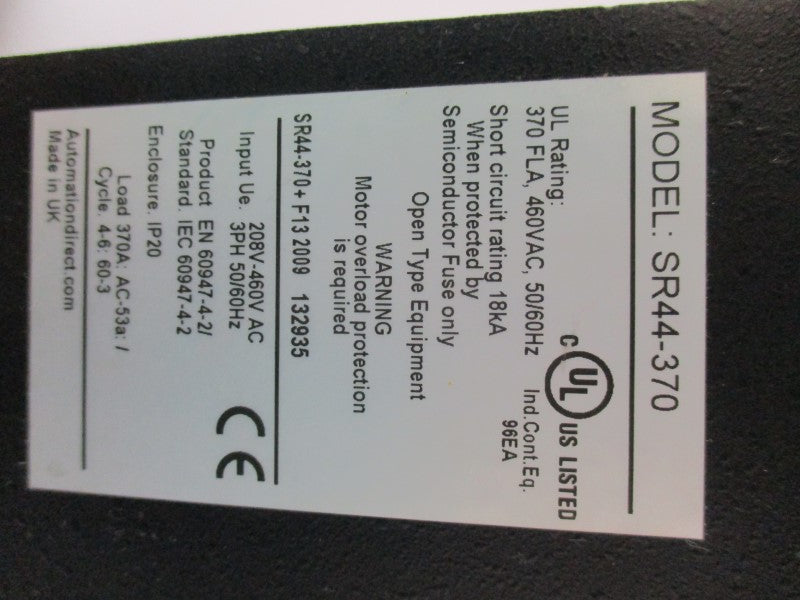 AUTOMATION DIRECT SR44-370 460VAC 370A UNMP