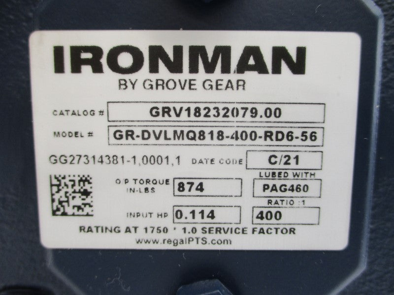 GROVE GEAR GRV18232079.00 GR-DVLMQ818-400-RD6-56 NSNP