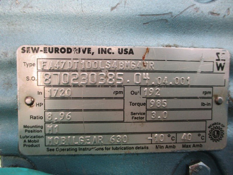 SEW-EURODRIVE FA47DT100LS4BMG4HR UNMP