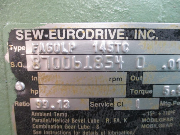 SEW-EURODRIVE FA60LP145TC (AS PICTURED) NSNP