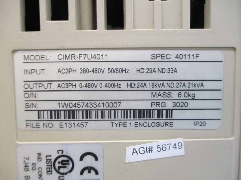 YASKAWA CIMR-F7U4011 380-480VAC 29/33A UNMP